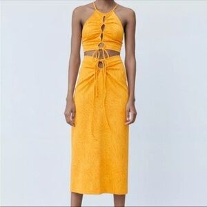 Zara Abstract Print Orange Cutout Tie Waist Skirt large